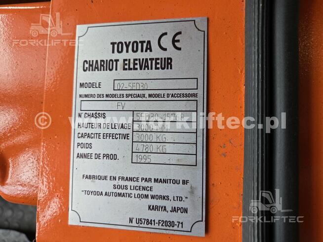 Wózek widłowy TOYOTA 5FD30 wolny skok TOYOTA 5FDF30 Linde