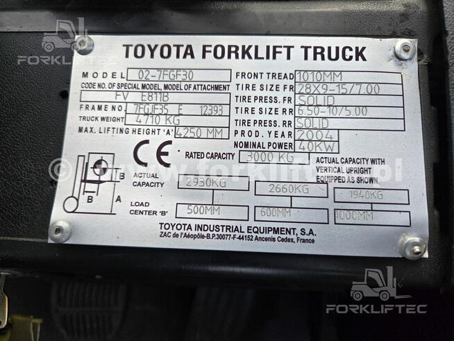 Wózek widłowy TOYOTA 7FGF30 kabina , wolny skok 7FG30 Linde