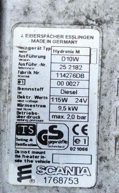 Webasto SCANIA Wodne Mokre ogrzewanie HYDRONIC 1722532