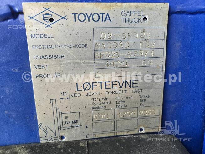 Wózek widłowy TOYOTA 5FD25 Triplex TOYOTA 5FDF25 Linde