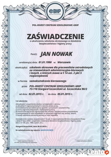 Szkolenia BHP (przez internet) dla pracowników i pracodawców