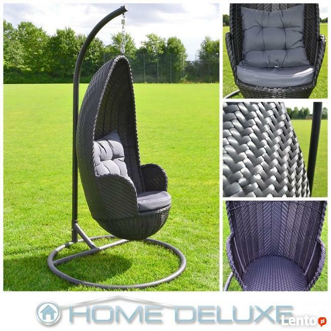 Home-Deluxe Fotel huśtawka ogrodowa polirattan rattan czarna