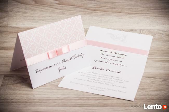 Zaproszenia na chrzest święty chrzciny z kolorową koronką