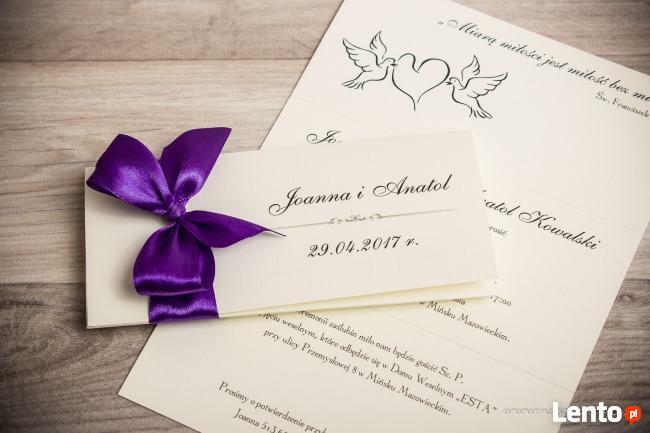 Klasyczne zaproszenia ślubne z kokardą