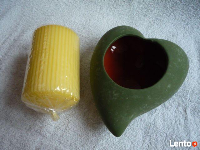 Almi Decor Nowy świecznik zielone serce ceramika + świeczka