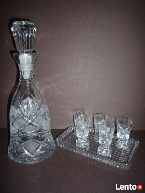 KRYSZTAŁ Kryształowa Karafka + Kieliszki + Patera PRL