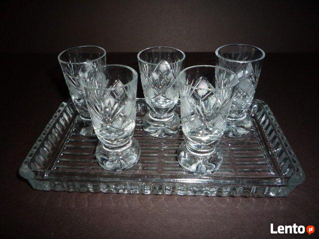 KRYSZTAŁ Kryształowa Karafka + Kieliszki + Patera PRL