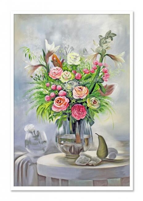 Obraz olejny martwa natura kwiaty róże 63x93 cm