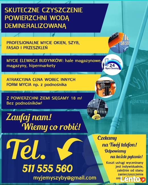 Mycie szyb, okien, przeszkleń, fasad wodą demineralizowaną