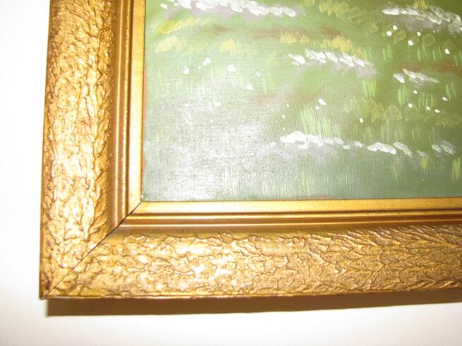 Duży, stary obraz olejny na płótnie w ramie 57x105 Wiatrak