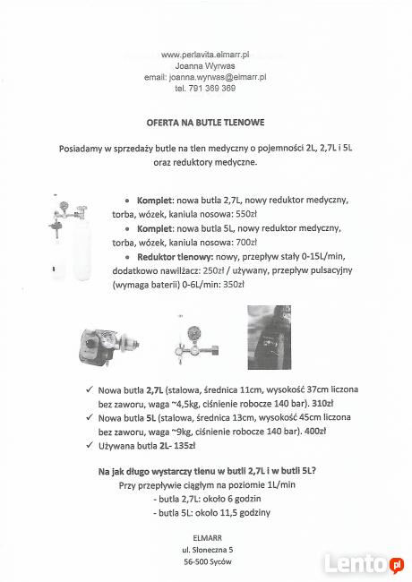 BUTLA Z TLENEM reduktor wózek przenośny koncentrator tlenu