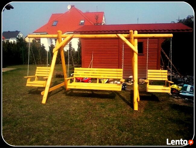 Meble ogrodowe, barowe, drewniane, huśtawka, stó