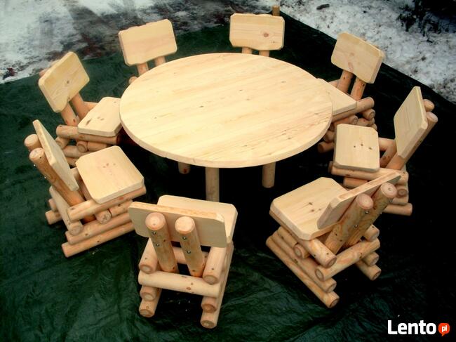 Meble ogrodowe, barowe, stół okragły, krzesła, ławka, huśtawka