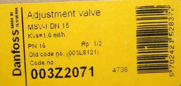 Zawór mosiężny, regulacyjny, MSV, DN 15, Danfoss, zawory