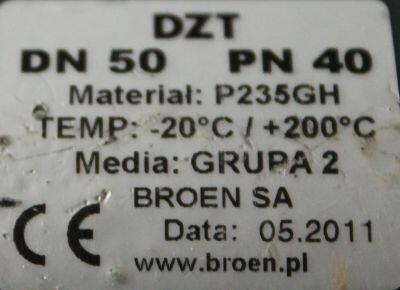 Zawór kulowy DN 50 PN 40 DZT do wspawania, Broen, zawory