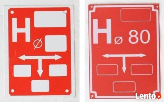 Tabliczki do zasuw, do gazu, do wody, hydrant, tablica