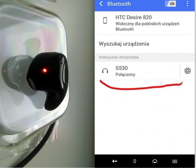 Mini słuchawka Bluetooth/ ŁEZKA S530/v4.1+ EDR /Głośna