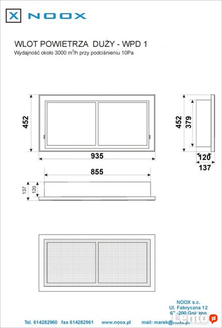 wlot powietrza 3000m3/h - NOWY - PRODUCENT