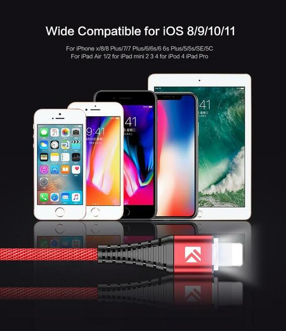 Kabel usb Lightning ładowanie iPhone 6 7 8 X Max, 11 nowy
