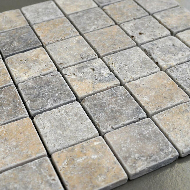 Mozaika kamienna trawertynowa szara bębnowana ash 4,8x4,8