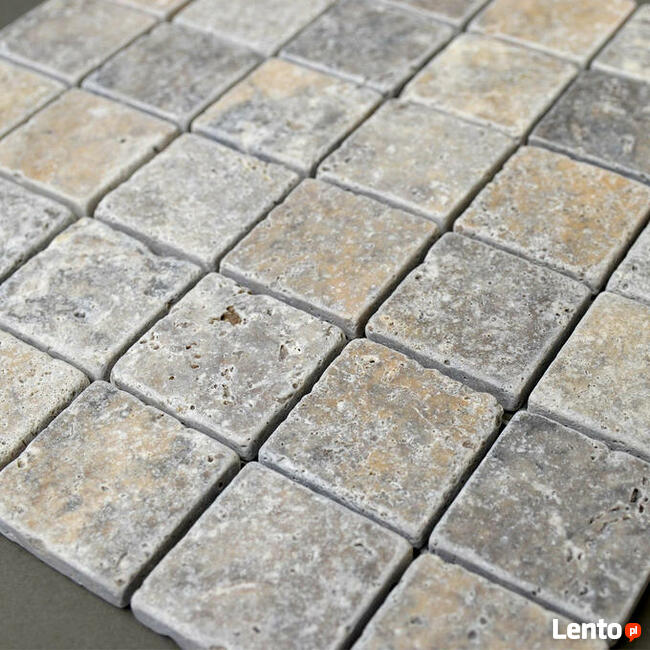 Mozaika kamienna trawertynowa szara bębnowana ash 4,8x4,8