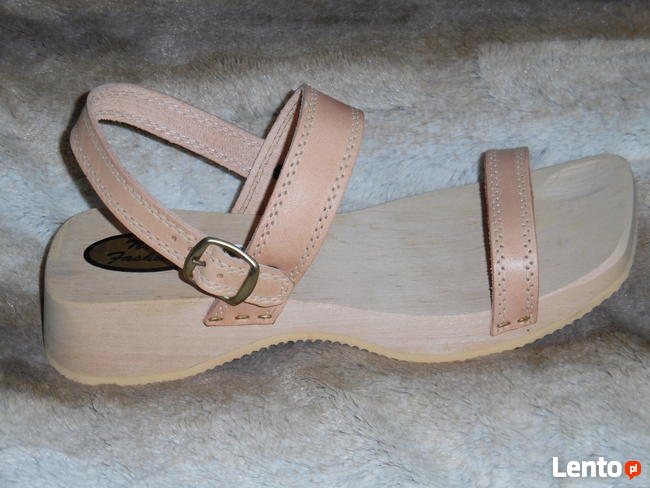 Sandały na spodzie drewnianym, wierzch skóra JUCHT