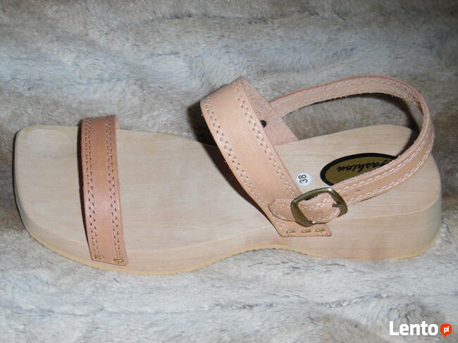 Sandały na spodzie drewnianym, wierzch skóra JUCHT