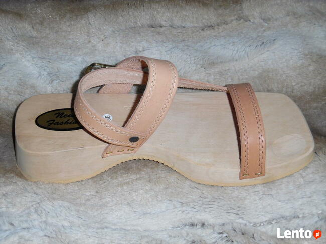 Sandały na spodzie drewnianym, wierzch skóra JUCHT