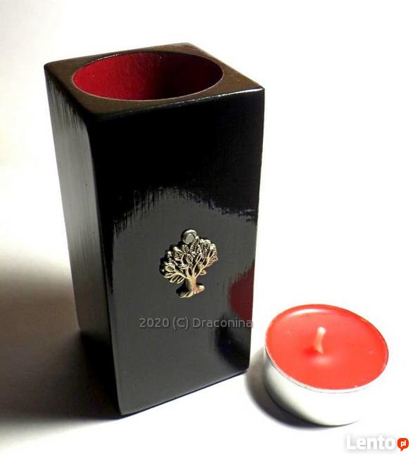 Świecznik czarny drzewko tealight różany na prezent