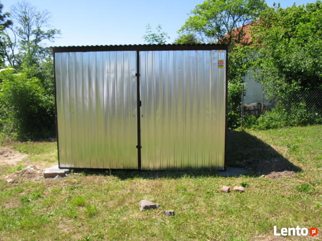 Garaż blaszany 3x5, brama dwuskrzydłowa, spad w tył