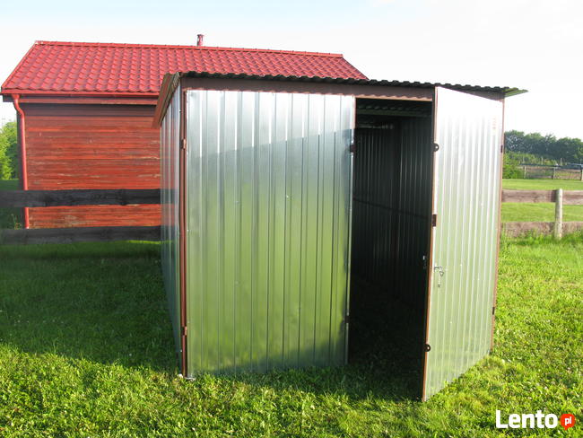 Garaż blaszany 3x5, brama dwuskrzydłowa, spad w tył