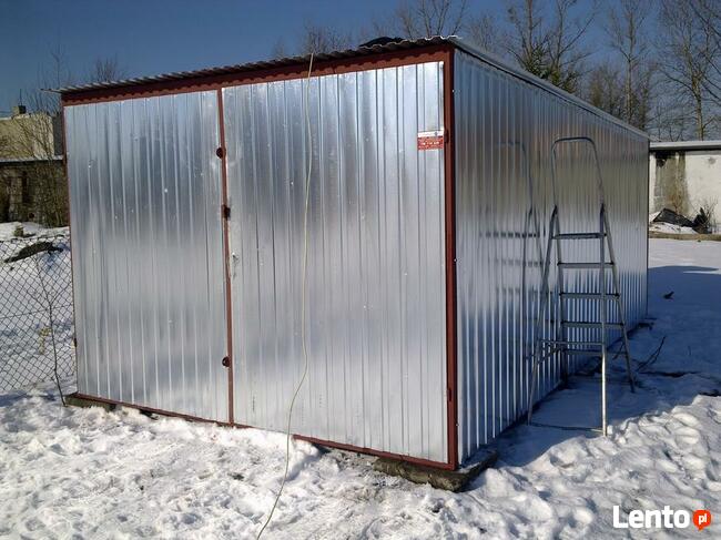 Garaż 3x5 blaszany ocynk, spad w tył, brama dwuskrzydłowa