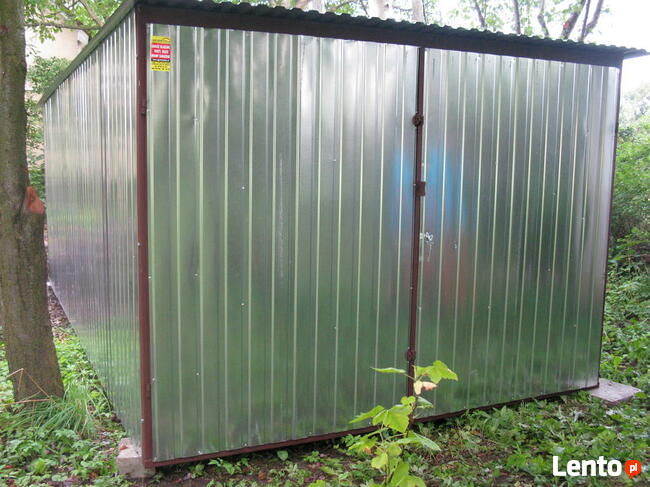 Garaż 3x5 blaszany ocynk, spad w tył, brama dwuskrzydłowa