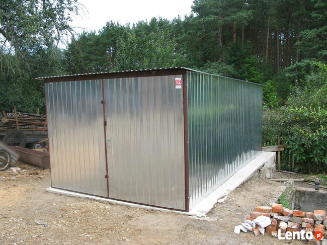 Garaż 3x5 blaszany ocynk, spad w tył, brama dwuskrzydłowa