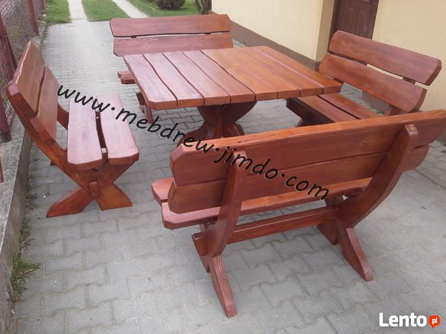 stół drewniany 150cm/150cm +4 ławki