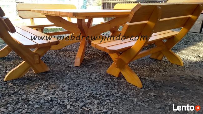 stół drewniany 150cm/150cm +4 ławki