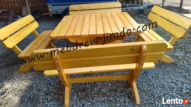 stół drewniany 150cm/150cm +4 ławki