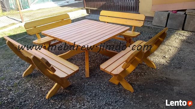 stół drewniany 150cm/150cm +4 ławki