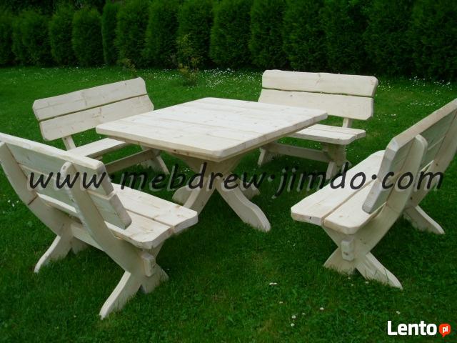 stół drewniany 150cm/150cm +4 ławki