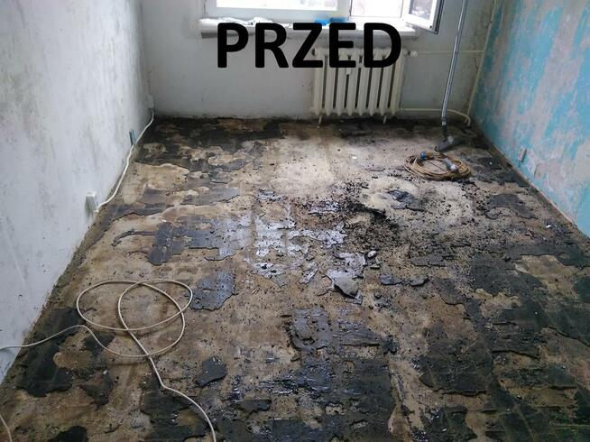 Zrywanie parkietu, ściąganie lepiku, subitu, kleju, PCV