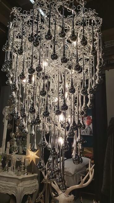 Luksusowy Żyrandol szkło z metaloplastyką Lodowe Krople II