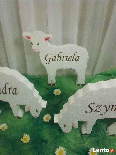 Owieczka z imieniem dziecka dekoracja Pierwsza Komunia