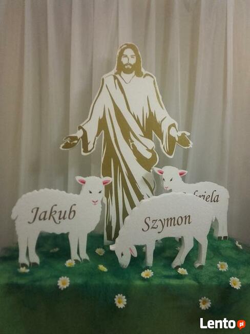 Owieczka z imieniem dziecka dekoracja Pierwsza Komunia