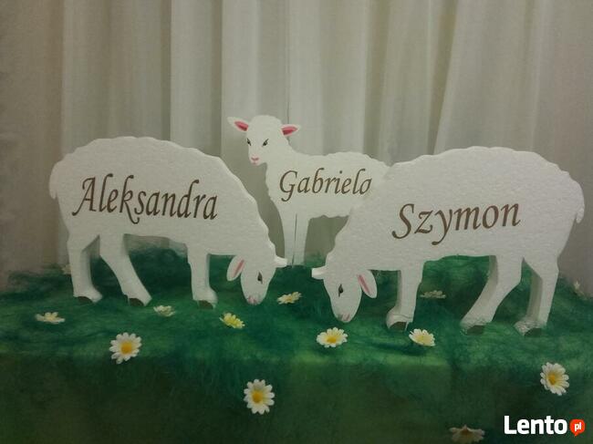 Owieczka z imieniem dziecka dekoracja Pierwsza Komunia