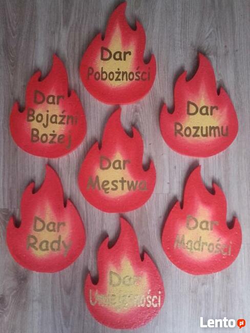 Gołębica+7 płomieni+hasło dekoracja bierzmowanie