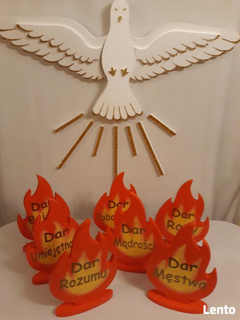 Gołębica+7 płomieni+hasło dekoracja bierzmowanie