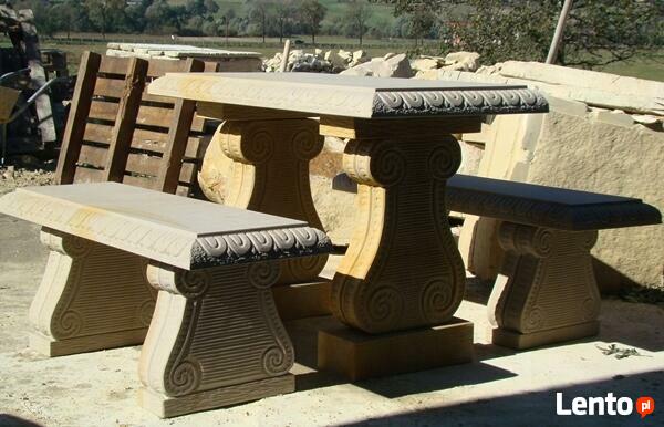 Stylowy komplet ogrodowy z kamienia, piaskowiec