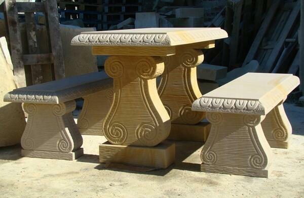 Stylowy komplet ogrodowy z kamienia, piaskowiec