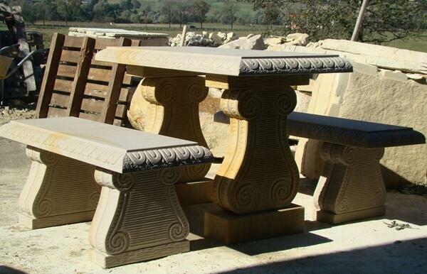 Stylowy komplet ogrodowy z kamienia, piaskowiec