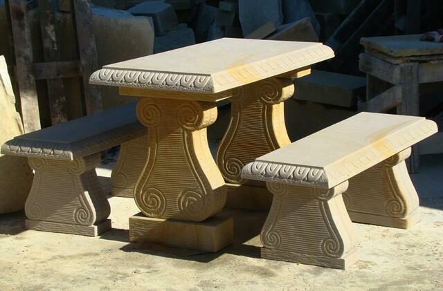 Stylowy komplet ogrodowy z kamienia, piaskowiec